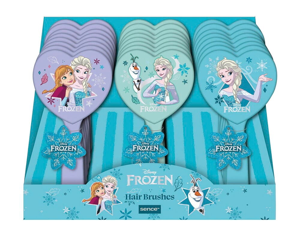 Hårbørste Sence 1-pk Frozen Assorterte sorter, hjerteformede børster i lilla, aqua, blå med karakterdesign.