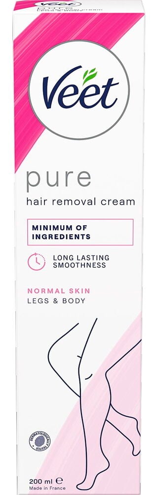 Vit förpackning Veet hårborttagningskräm för normal hud.