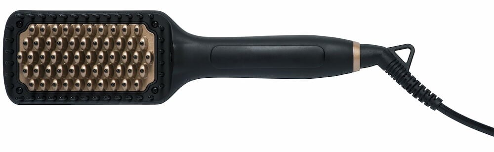 Svart flatbørste med bred børsteoverflate og strømkabel.