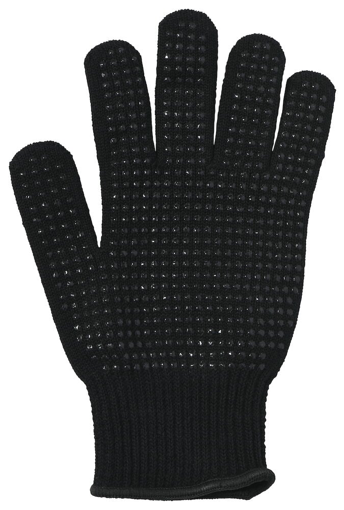Schwarzer hitzebeständiger Handschuh mit Antirutsch-Noppen.
