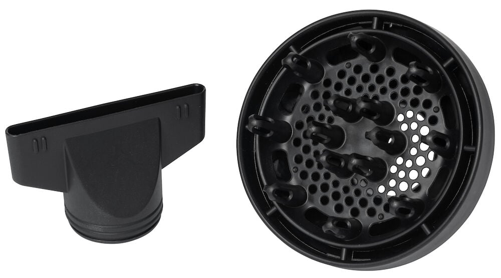 Två svarta munstycken till hårfön.