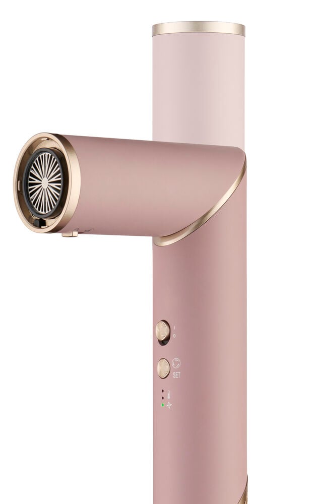 Rosa Multistyler 6 i 1 HMSC26 med gullaksenter, to kontrollknapper og et synlig viftegitter.