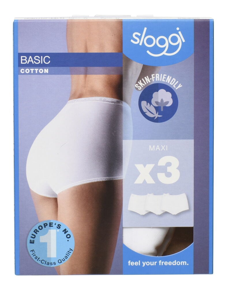 Paketti valkoisia sloggi maxi -alushousuja.