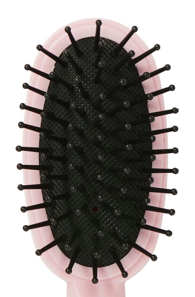 Liten oval hårbørste med svart børstehode.