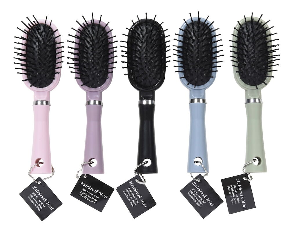 Fem små ovalformede hårbørster i forskjellige farger.