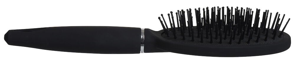 Svart hårborste med greppvänligt handtag och borstpinnar.