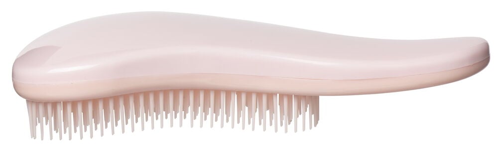 Ljusrosa hårborste med ergonomiskt handtag och syntetborst.