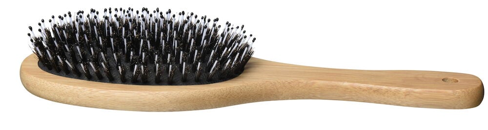 Hårborste med bambuhandtag och svarta borst.