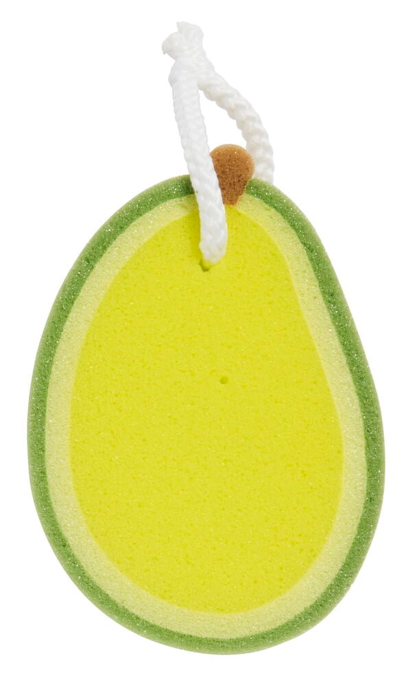 Badsvamp formad som avokado med snöre.
