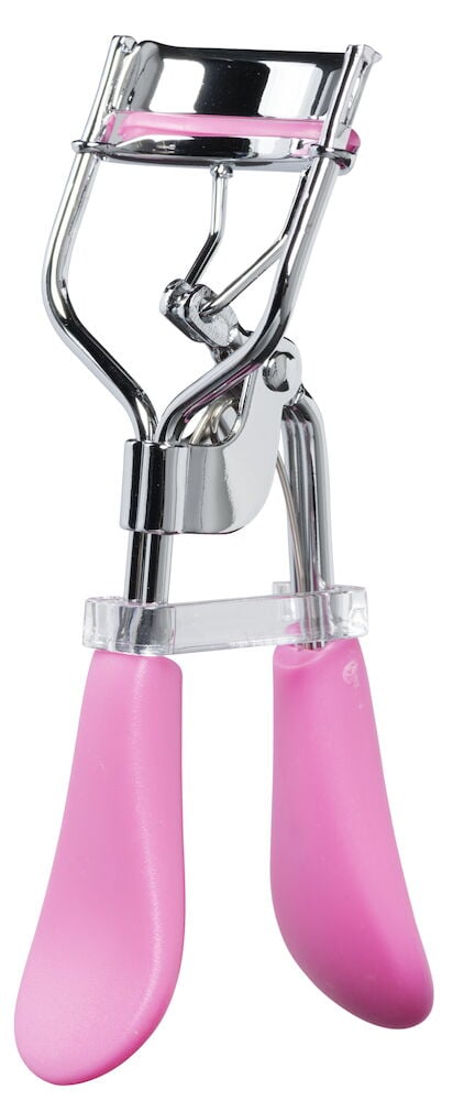 Wimpernzange mit rosa Griff für Make-up-Gebrauch.