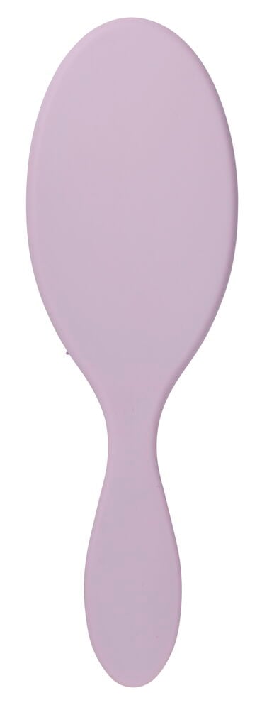 Hellviolette Haarbürste mit länglichem ergonomischem Griff.