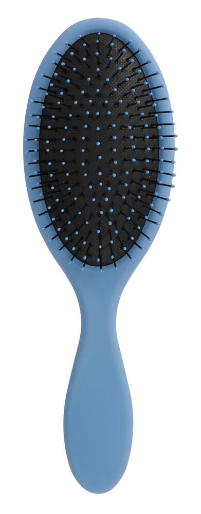 Eine Vorderansicht einer blau-schwarzen Haarbürste Trend mit hellblauen Borstenspitzen.