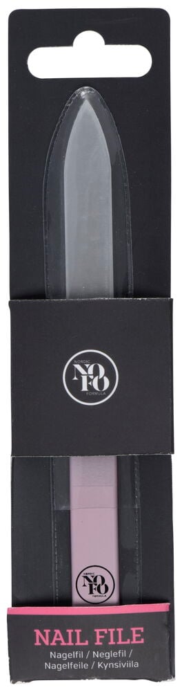 Glasnagelfil i förpackning med svart och rosa.