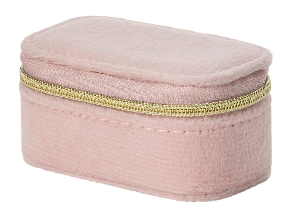 Ein rosa Plüsch-rechteckiges Schmuckkästchen Small 3 colors mit goldfarbenem Reißverschluss.