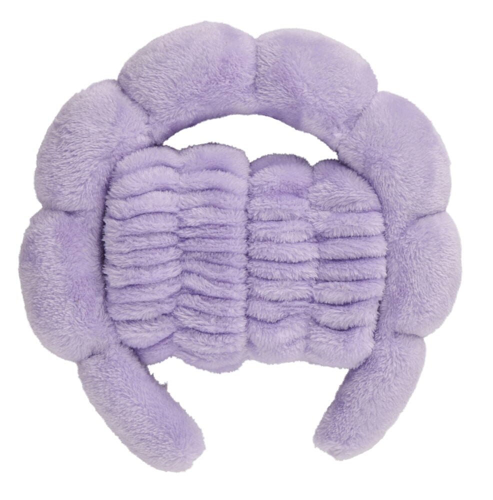 Flauschiges lila Diadem und Armband 3 Teile Set mit geriffelten Details.