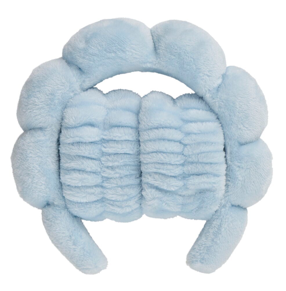 Hellblaues Diadem und Armband 3 Teile aus Plüsch, bestehend aus einem Diadem und zwei gerafften Armbändern.