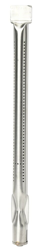 Pitkänomainen ruostumaton teräsgrillipoltin, jossa on reikiä.