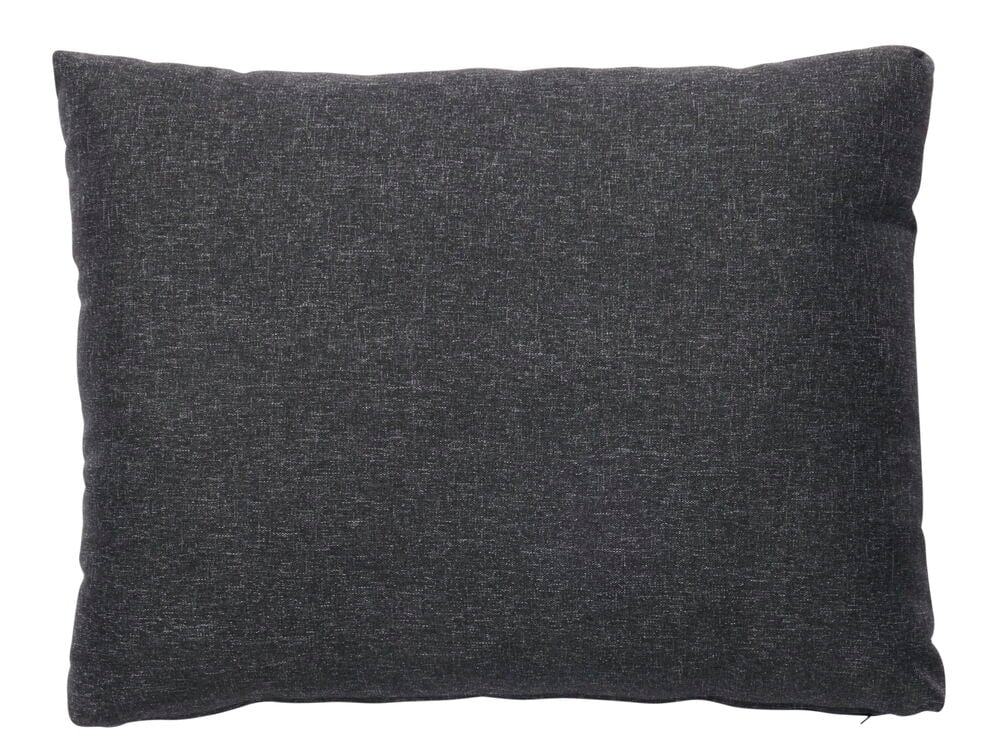 Suorakulmainen harmaa meleerattu selkätyyny loungehuonekaluille.