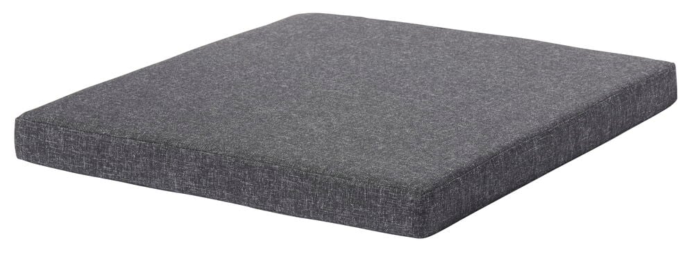 Gråmelerad sittdyna med tygöverdrag och stoppning.