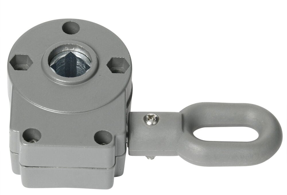 Grå markis vevsnäcka med handtag i plast.