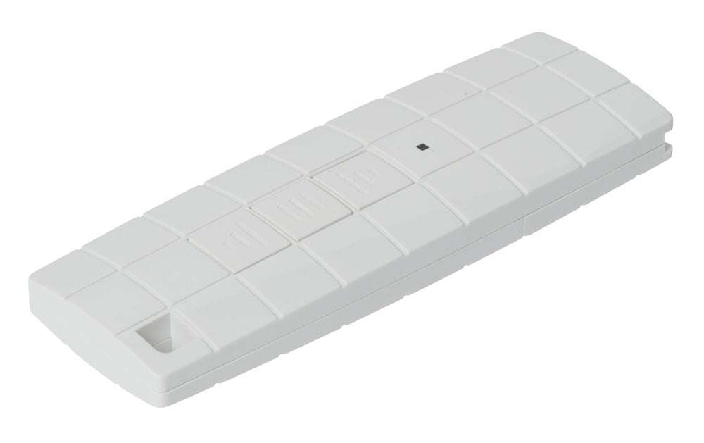 Vit fjärrkontroll för markis med flera knappar.