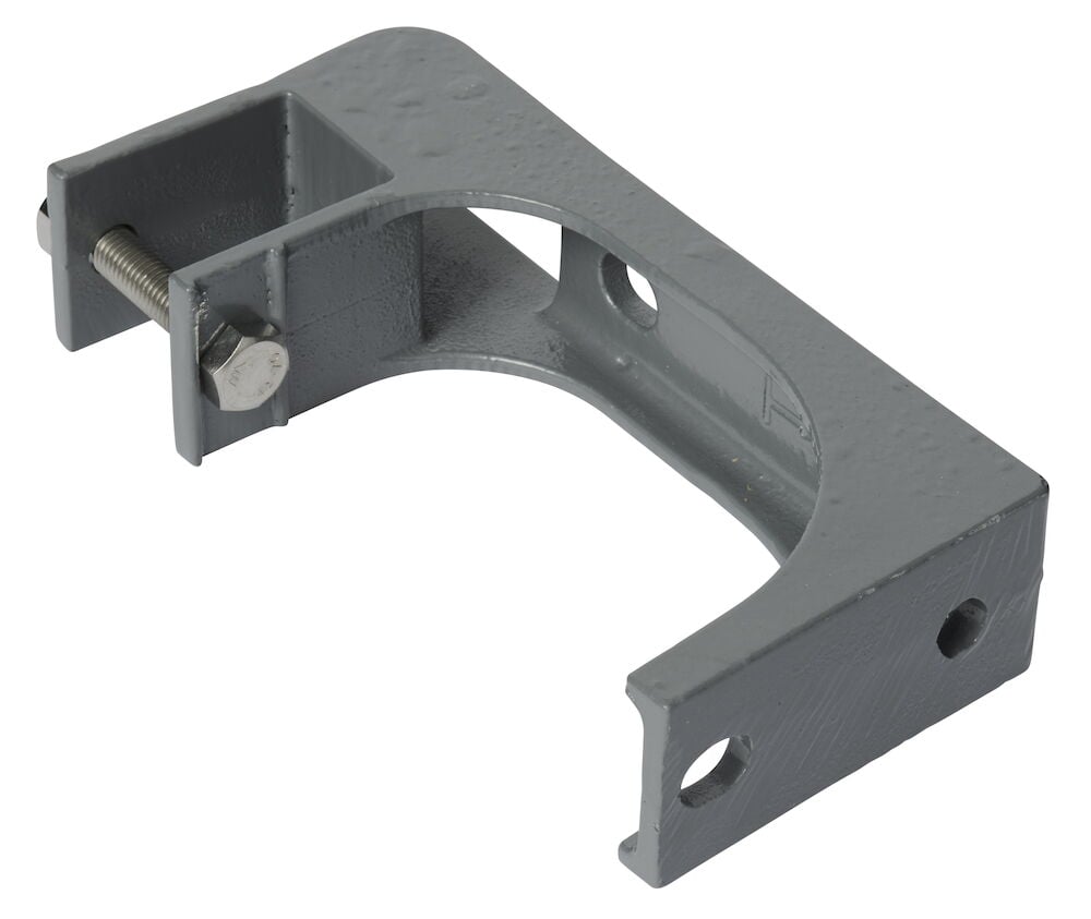 Grått tak och väggfäste i metall med skruv.