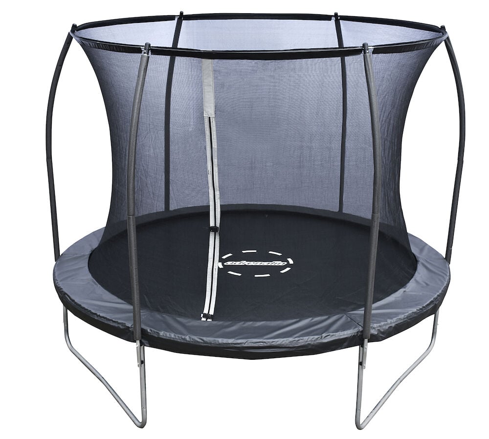 Svart skyddsnät monterat på rund studsmatta.