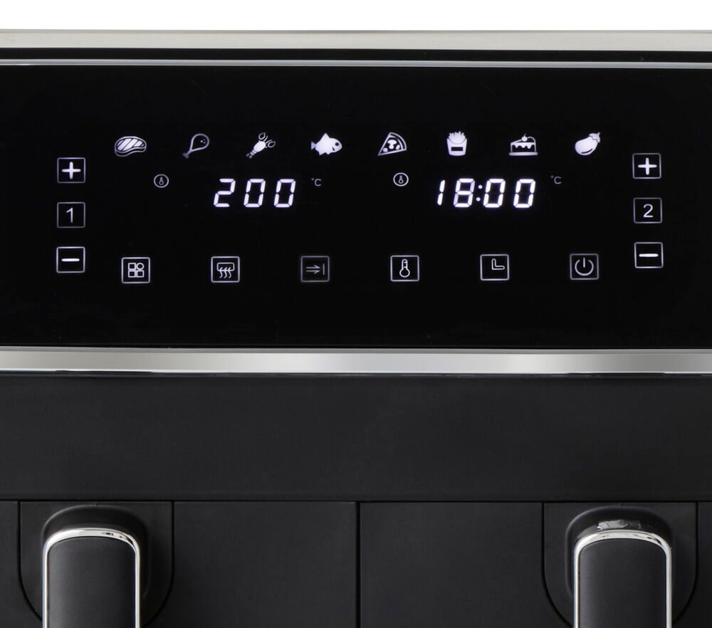 Digital kontrollpanel med tydliga symboler och touchknappar.