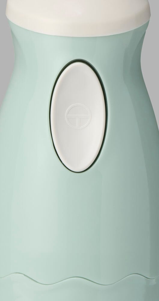 Mintgrønn Stavmikser 170 W BH25, nærbilde, med hvit oval knapp som viser rund 'T'-logo.