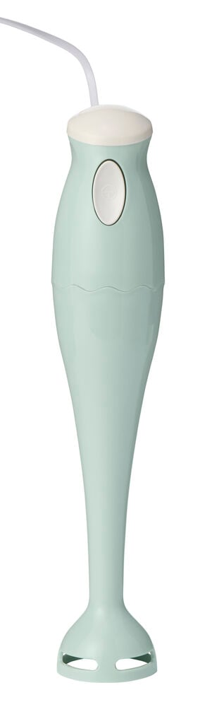 En mintgrønn Stavmikser 170 W BH25 med hvit topp og knapp, sett forfra.