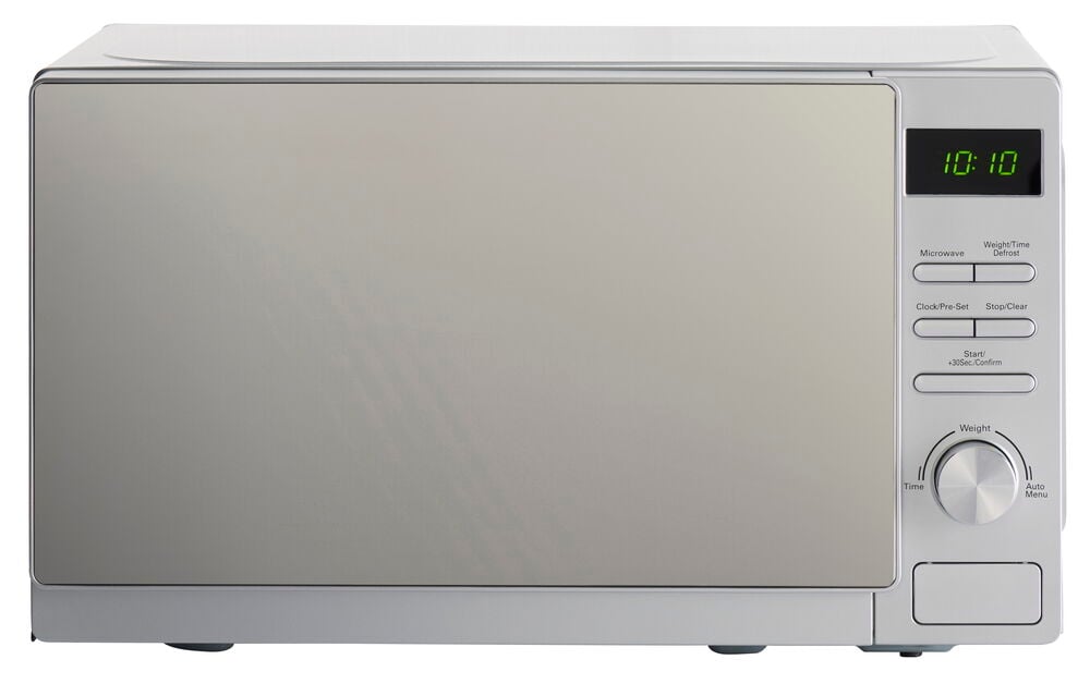 Mikrobølgeovn Digital MWOD26, en sølvfarget rektangulær mikrobølgeovn med grønt digitalt display og kontrollpanel.