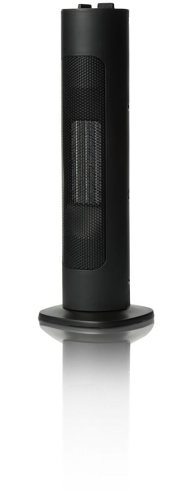 Svart søylevarmevifte med oscillerende funksjon.