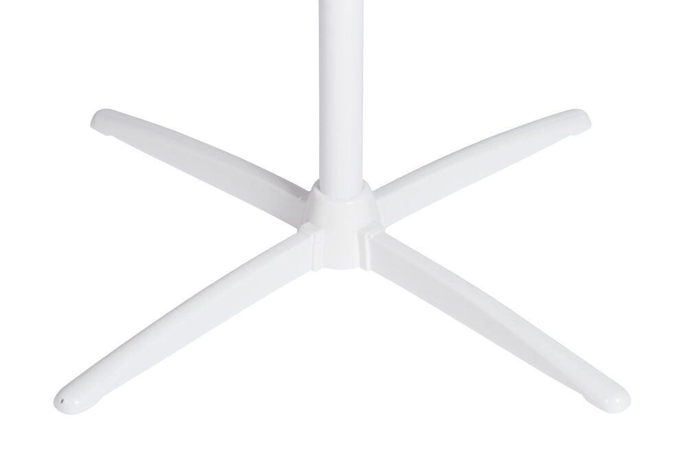 Valkoinen lattiafättärijalusta, jossa on neljä jalkaa.