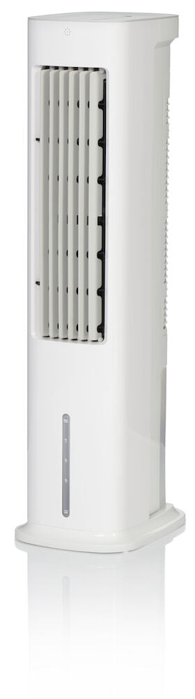 Valkoinen kannettava ilmastointilaite, jossa on etuventtiiliritilä.