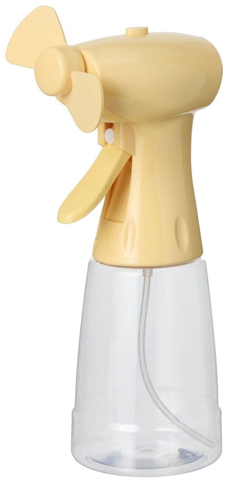 Gul og klar Vifte med sprayflaske med to vifteblader og en sprayutløser.