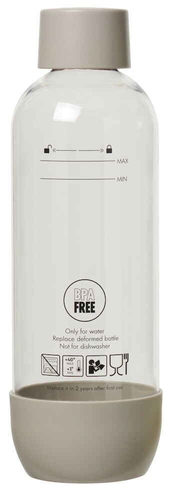 PET-flaska en liter med grått lock och botten.