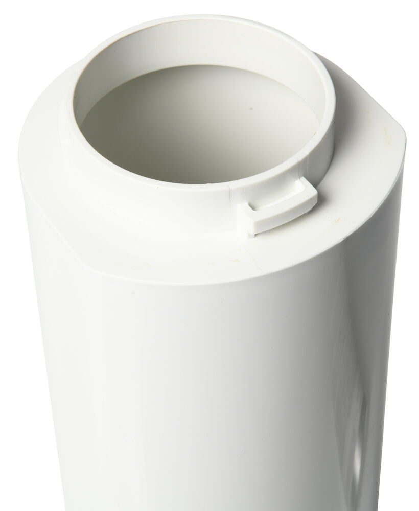 Vit plastflaska med öppning upptill.