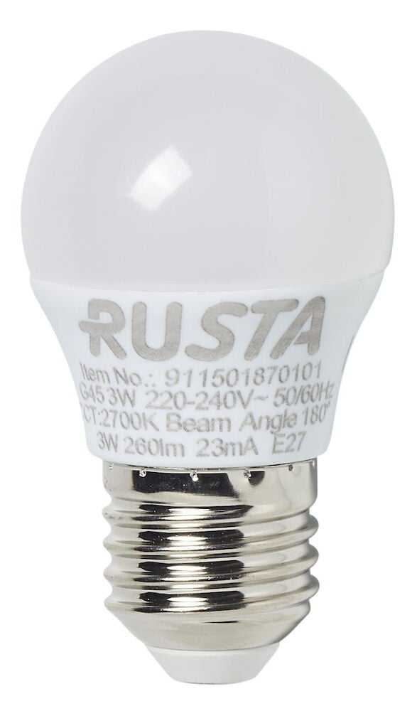 Vit LED-lampa E27 mini globe med silverfot.