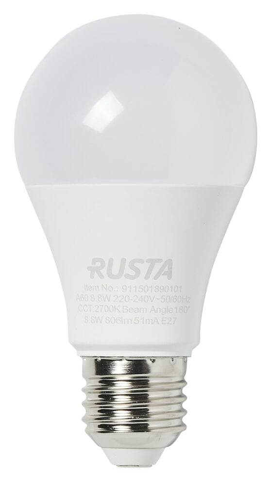 Vit dimbar LED-globlampa med E27-sockel.