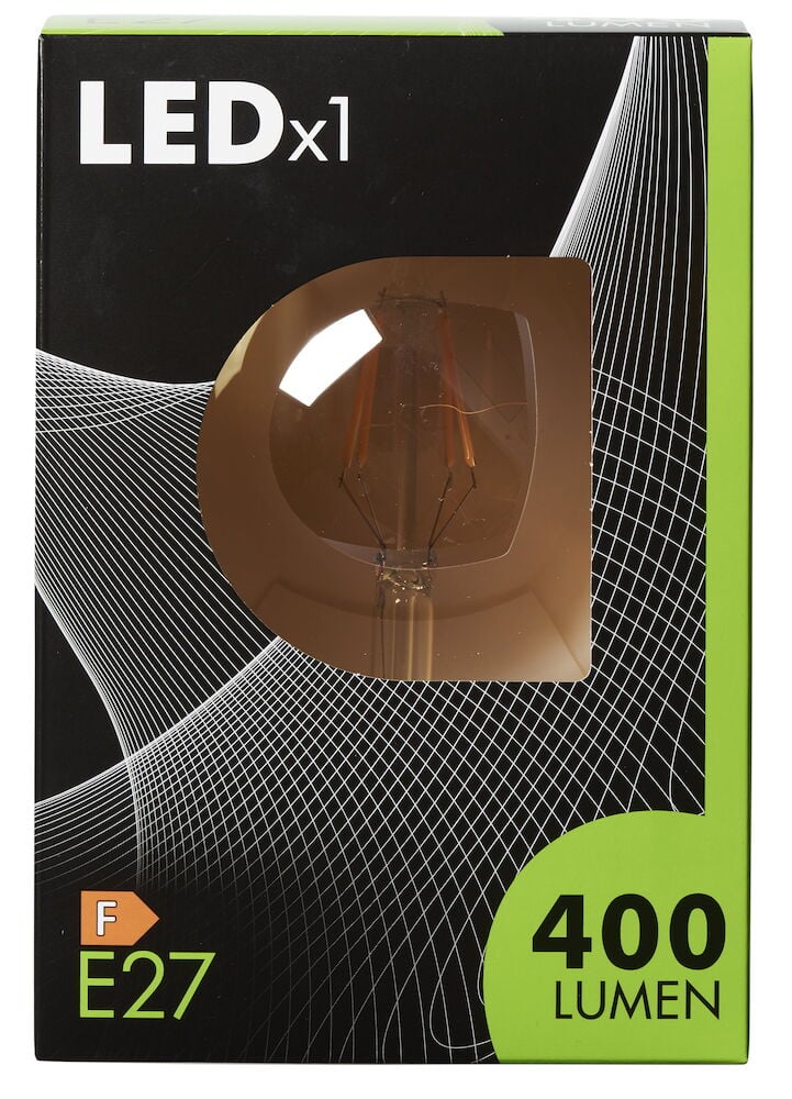 Förpackning med E27 LED-lampa 400 lumen.