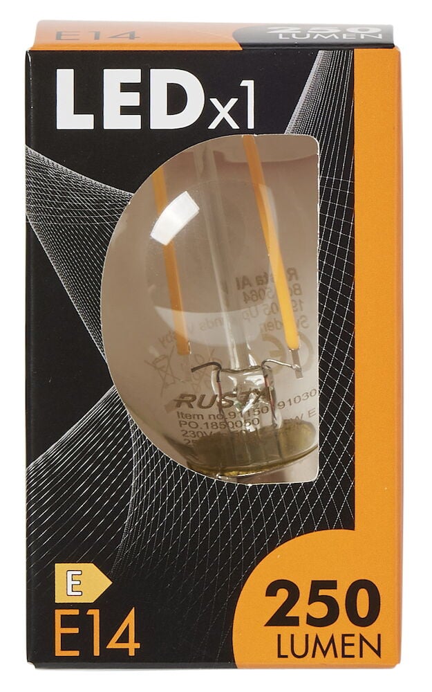 LED-lamppu E14 kirkas mini-maapallo pakkauksessa.