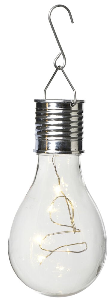 Hängande solcellslampa i glödlampform med LED-belysning.