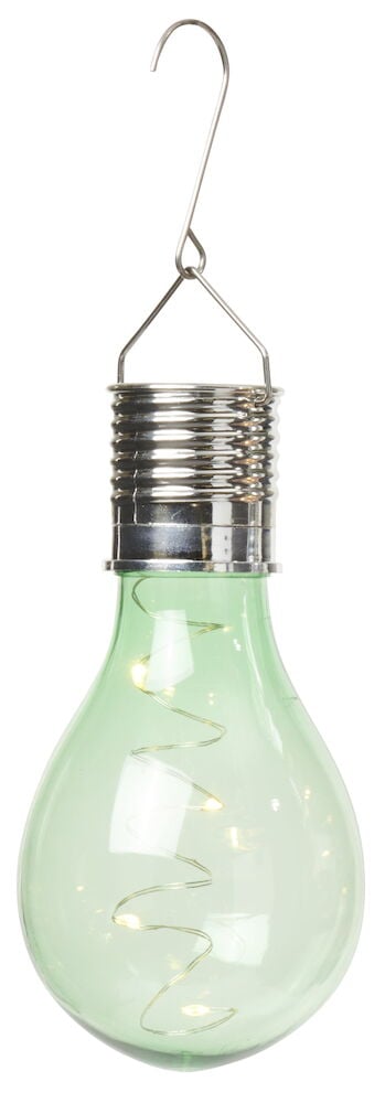 Grüne Solarlampe mit Haken zum Aufhängen.