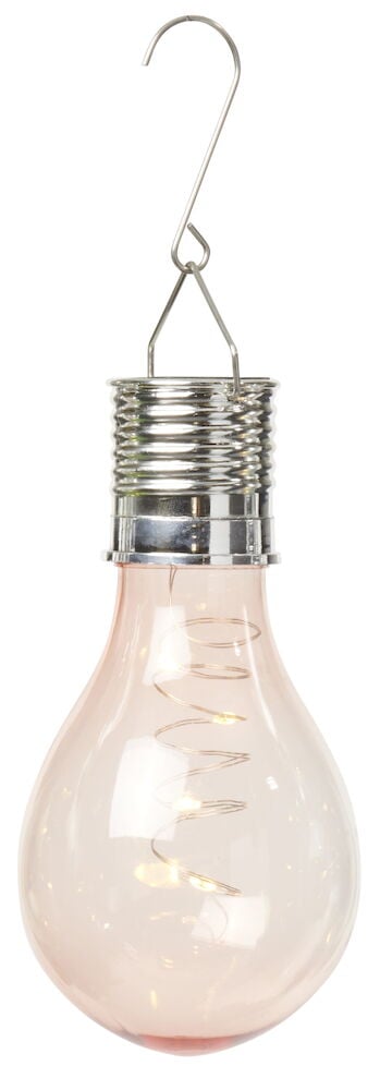 Mit Sonnenenergie betriebene Glühbirne mit einem Haken aus Metall.