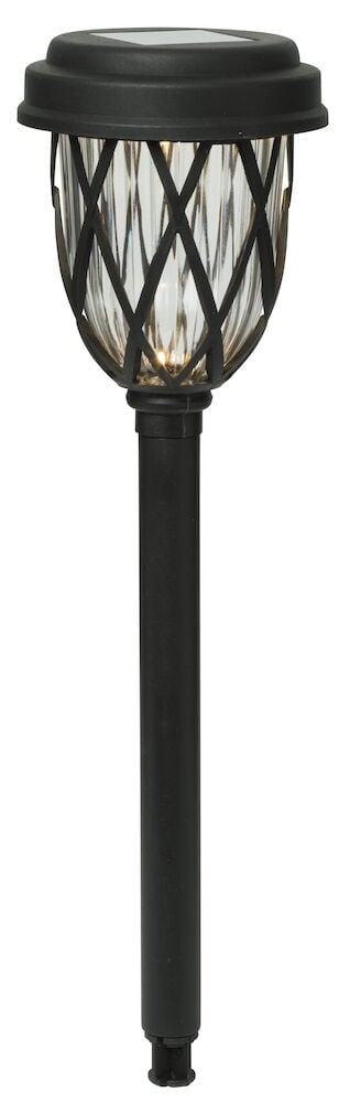 Svart dekorativ solcellebelysning med varm hvit lampe.