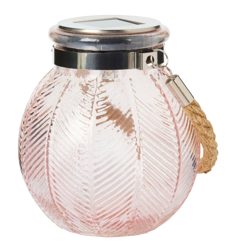 Rundes Glasgefäß mit Solardeckel und Seil.