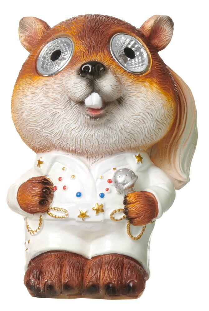 Gnagerfigur med solcelledrevet LED-belysning utendørs.