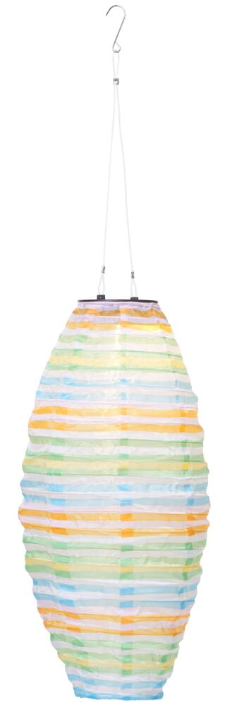 Hängende Reispapierlampe mit bunten Streifen für draußen.