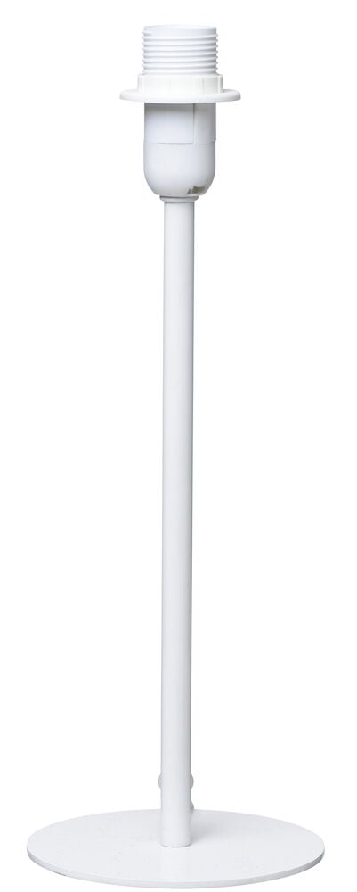 Vit metallisk lampfot med rund bas och uttag.