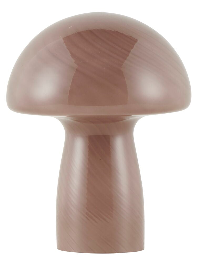 Brun bordslampa i glas med svampformad design.